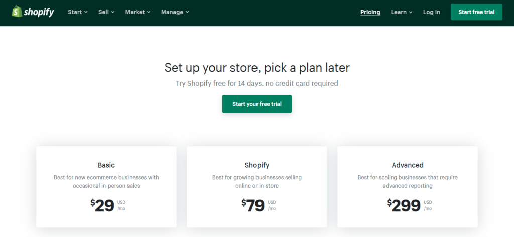 Shopify plans