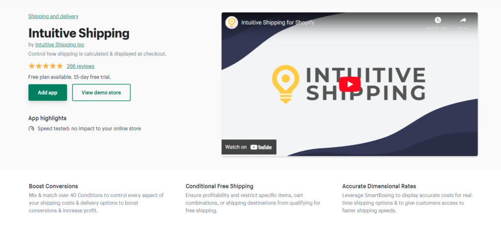 Intuitive Shopify shipping app