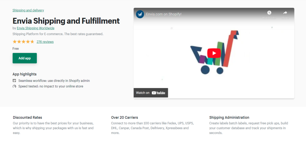 Envia Shipping and Fulfillment Shopify shipping app