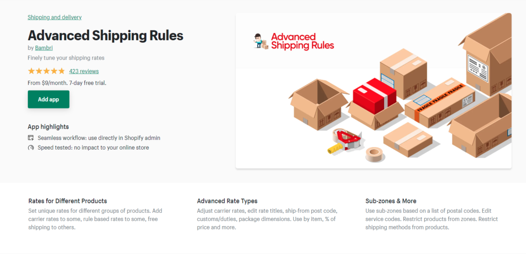Advanced Shipping Rules app