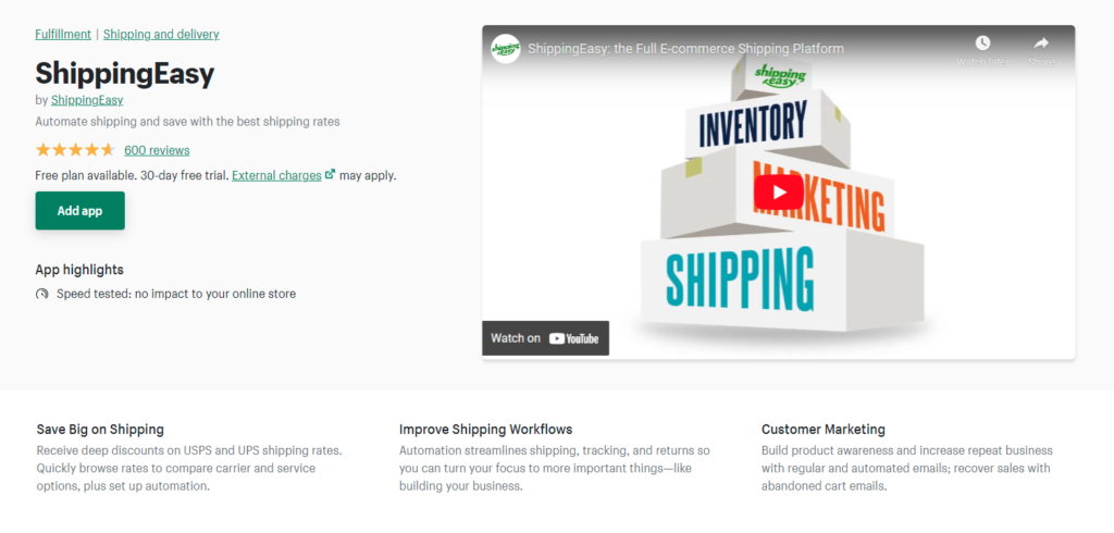 ShippingEasy Shopify shipping app