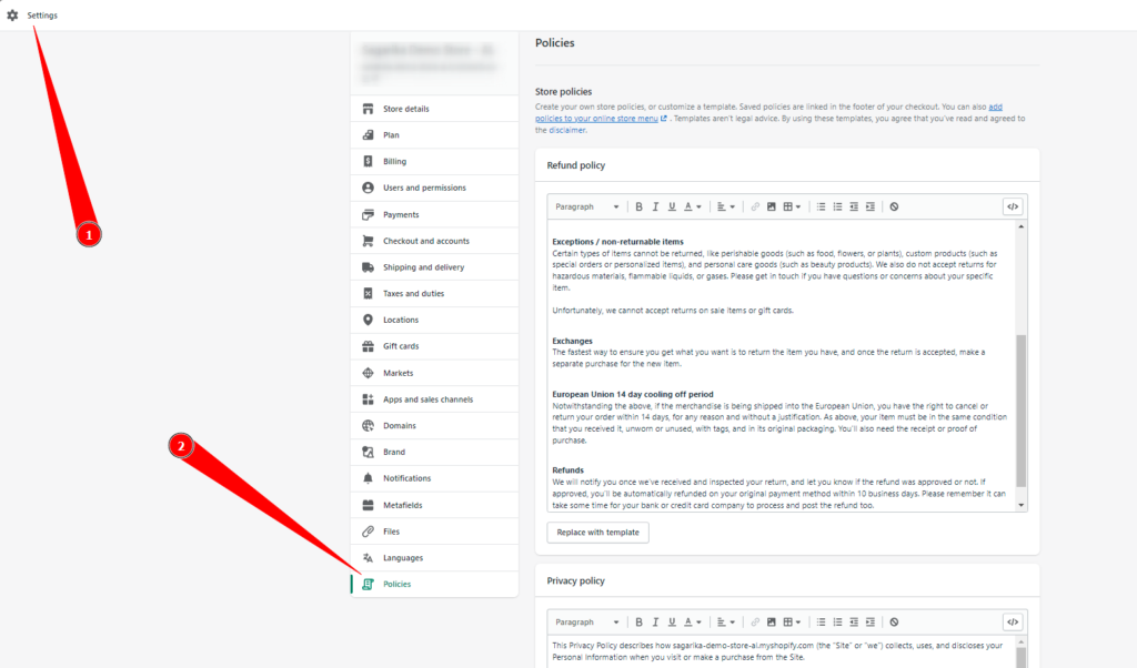 Shopify launch checklist - Add store policies