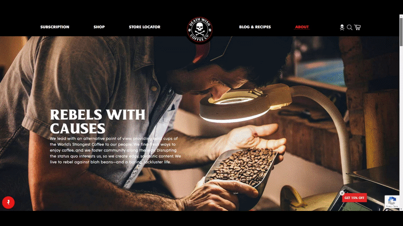 Shopify about us pages example - Death Wish Coffee 