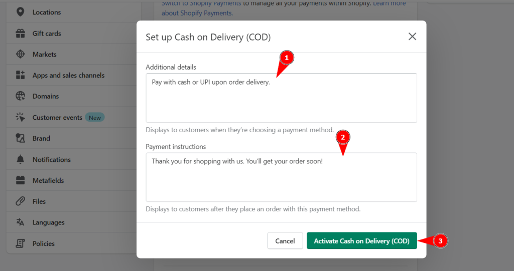 Activate Cash on Delivery (COD)