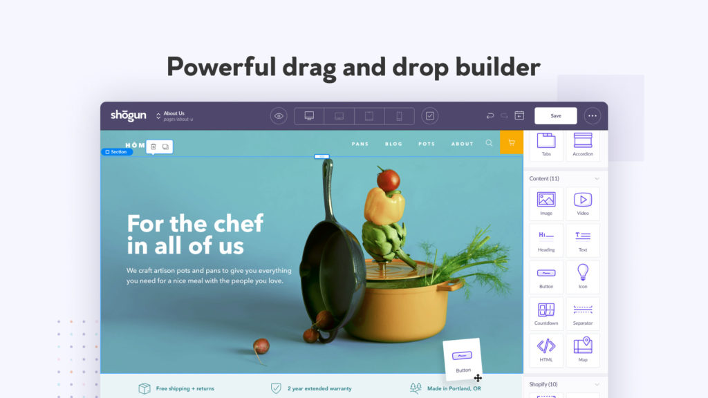 Shogun Landing Page Builder- Drag and drop page builder for landing, blog, and product pages.