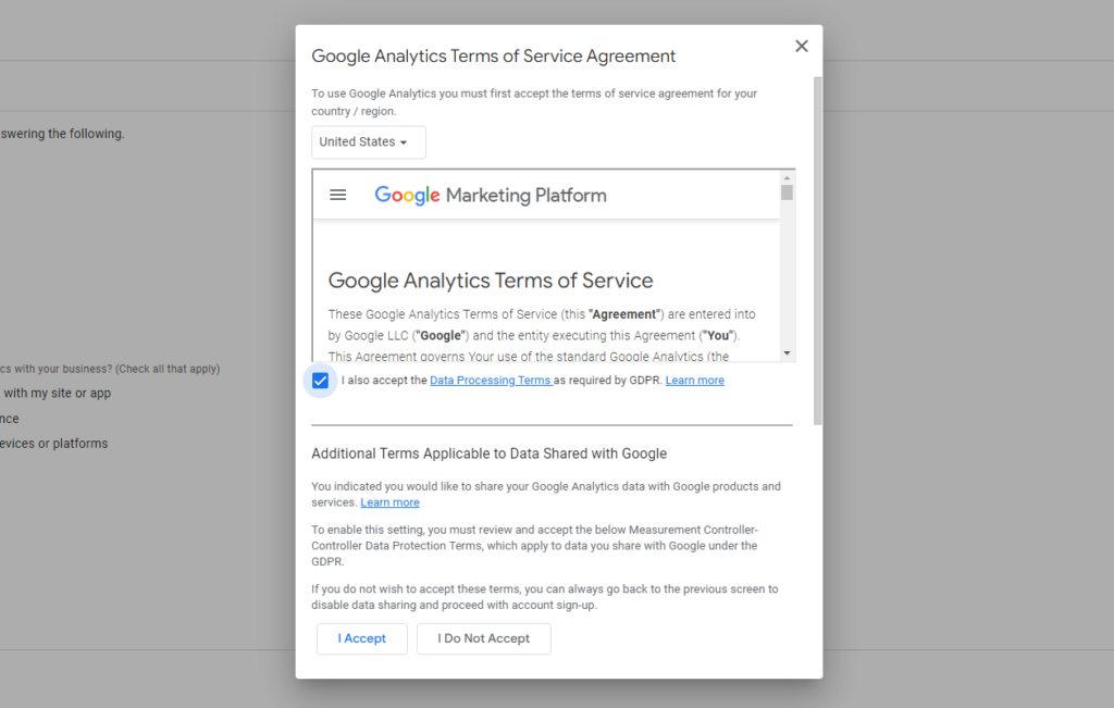  Google Analytics terms of service agreement