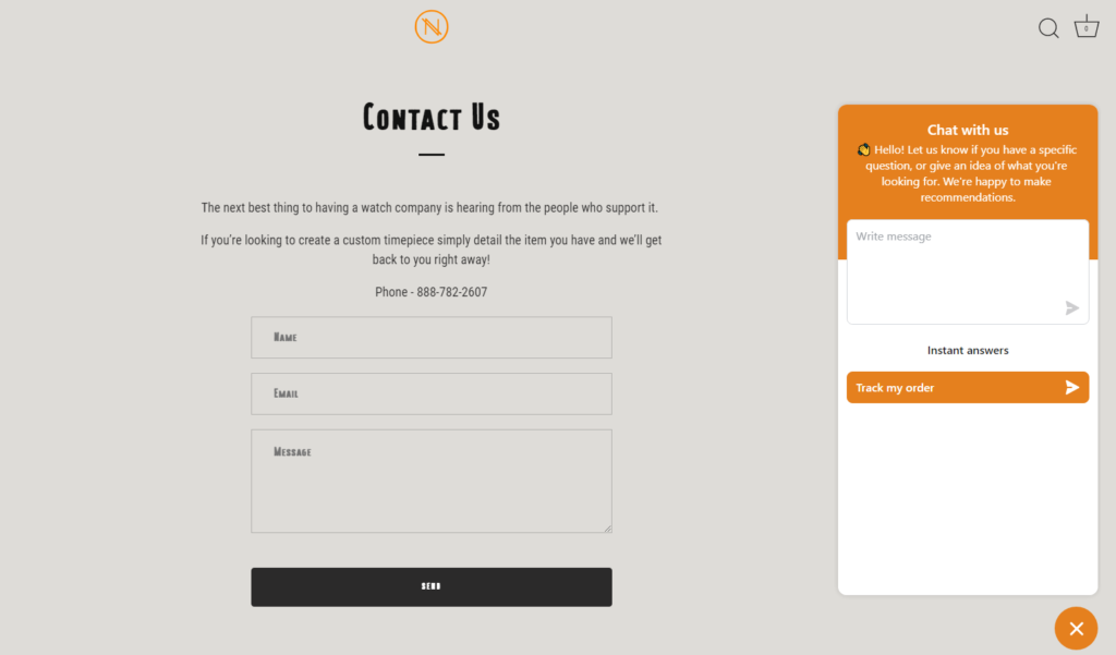 Live chat feature to your Shopify Contact us page