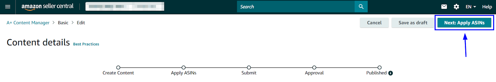 how to create amazon a plus content apply ASINs