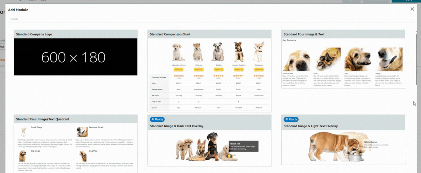 modules for basic amazon a+ content
