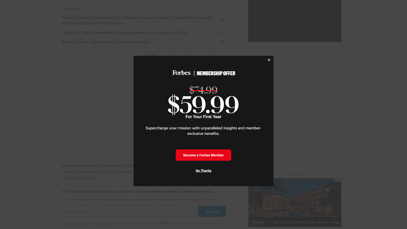 native ads vs. display ads pop-up display ad example