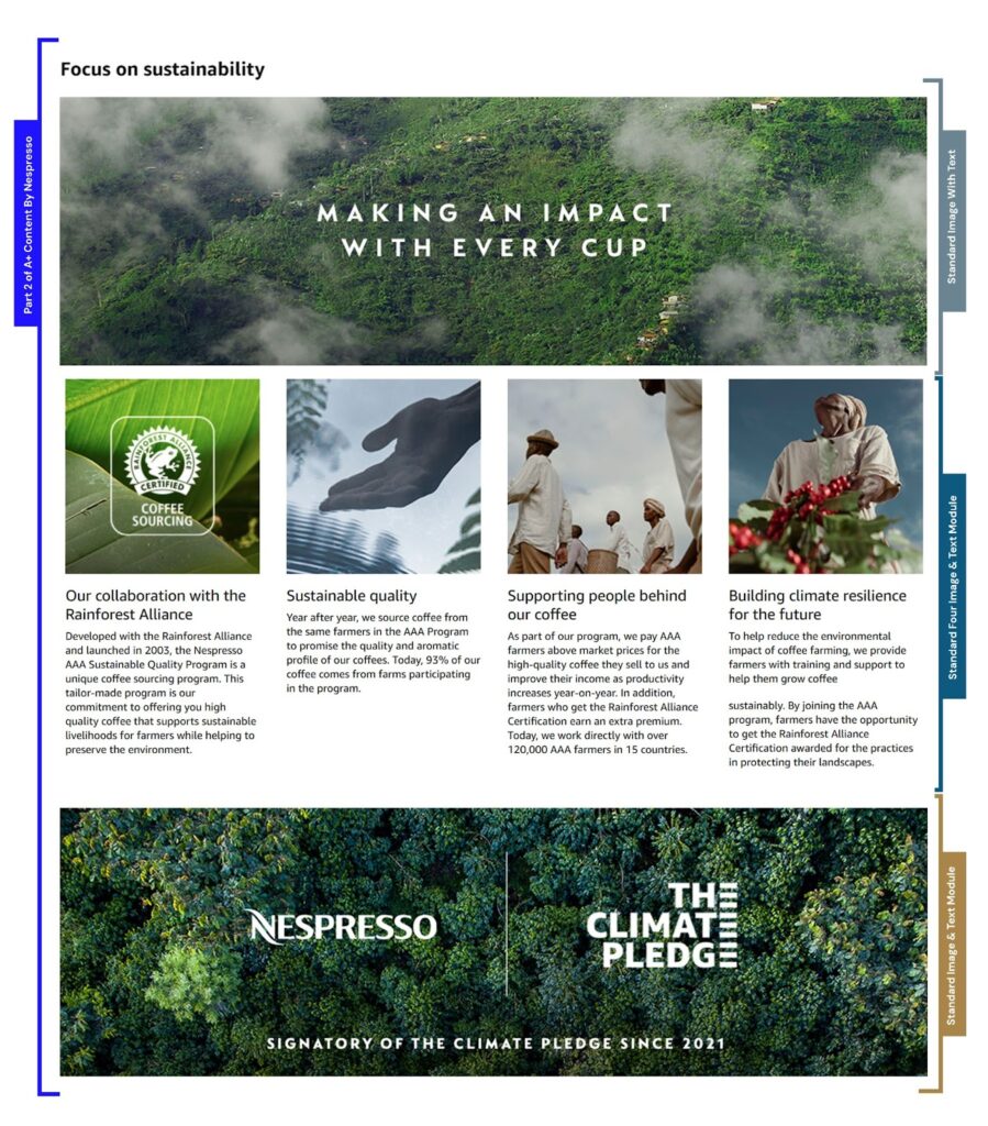 mazon A+ content modules used by Nespresso - Successful Amazon Brand Showcase