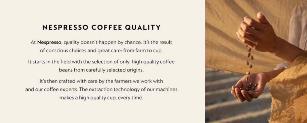 Amazon A+ content modules used by Nespresso - copywriting and content - Successful Amazon Brand Showcase