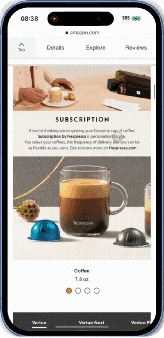 Amazon A+ content modules used by Nespresso - mobile optimization - Successful Amazon Brand Showcase