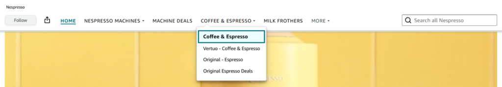 Navigation & categorization on Nespresso’s Amazon Brand Storefront