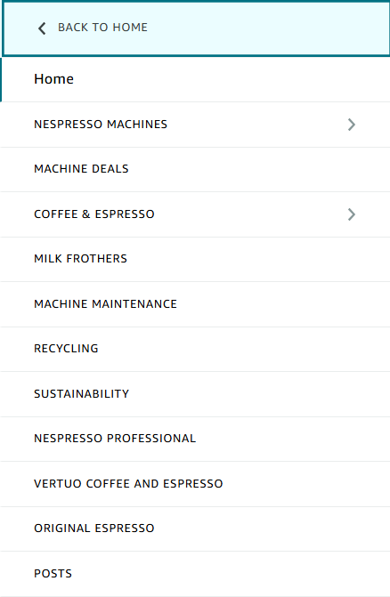 Navigation & categorization on Nespresso’s Amazon Brand Storefront