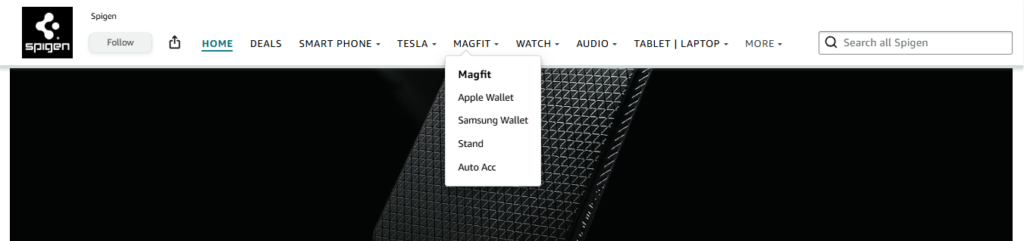 Navigation & categorization on Spigen’s Amazon Brand Storefront