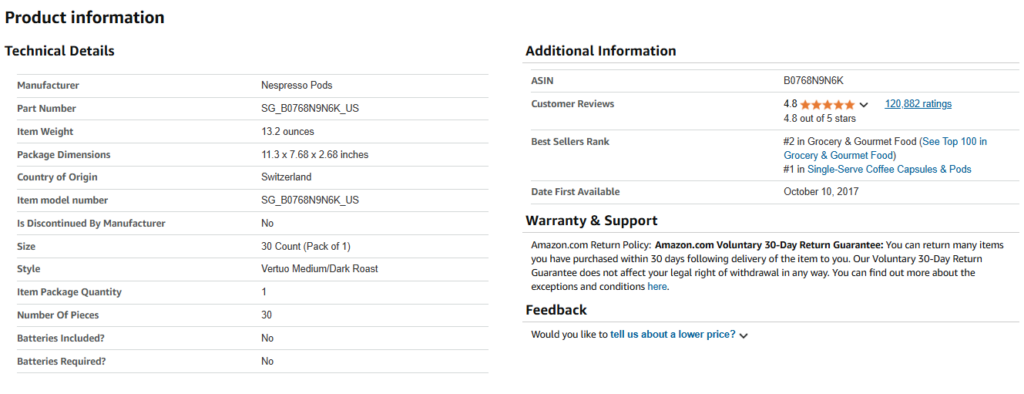Nespresso – Amazon Product Listing Product details