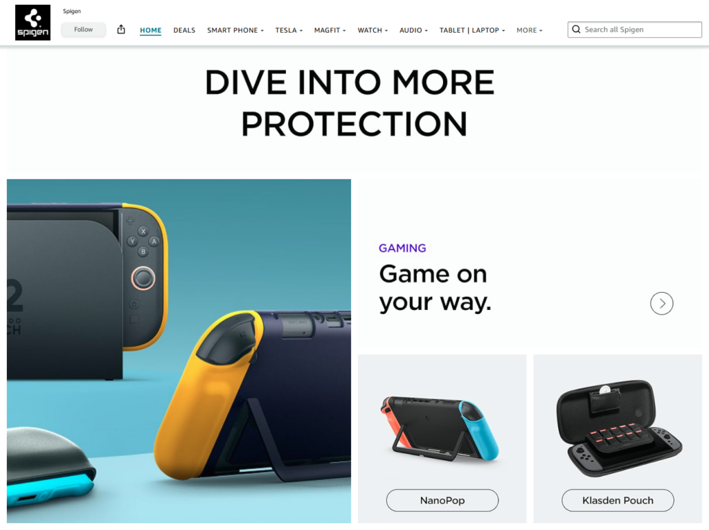 visual design on Spigen’s Amazon Brand Storefront