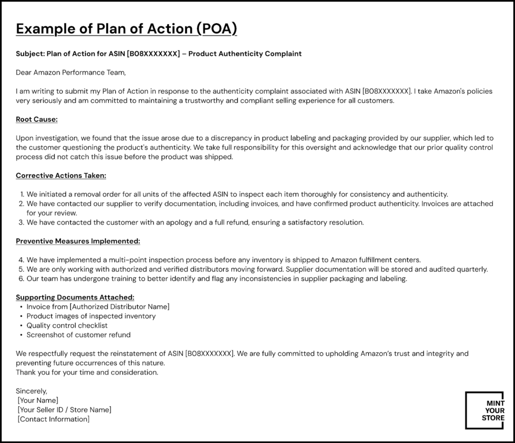 What to Do During Amazon Seller Account Suspension - Example of Plan Of Action