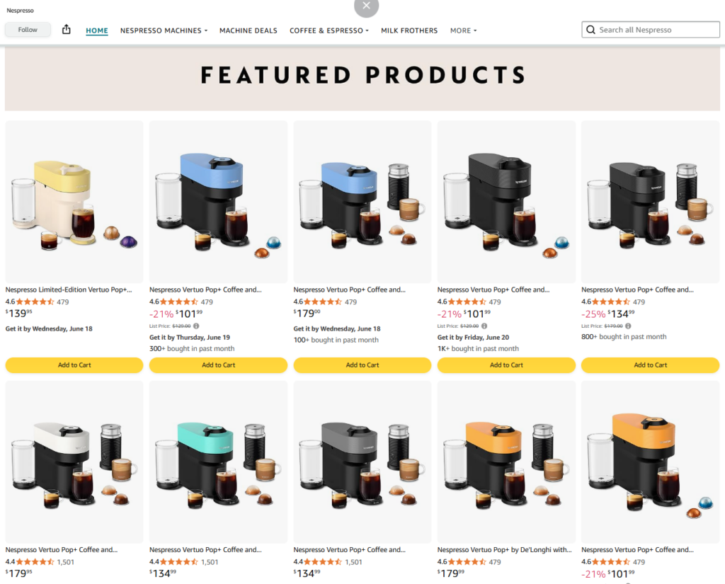 content personalization on Nespresso’s Amazon Brand Storefront