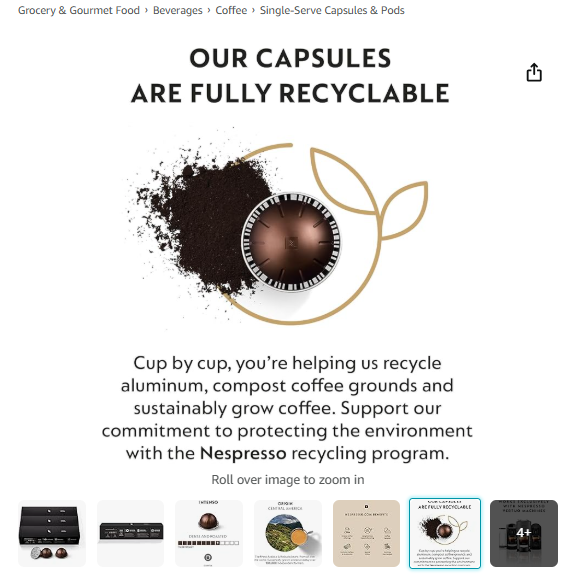 trust factors on product detail page of Nespresso - Successful Amazon Brand Showcase
