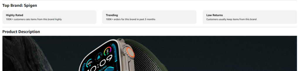 trust factors on product detail page of Spigen - Successful Amazon Brand Showcase