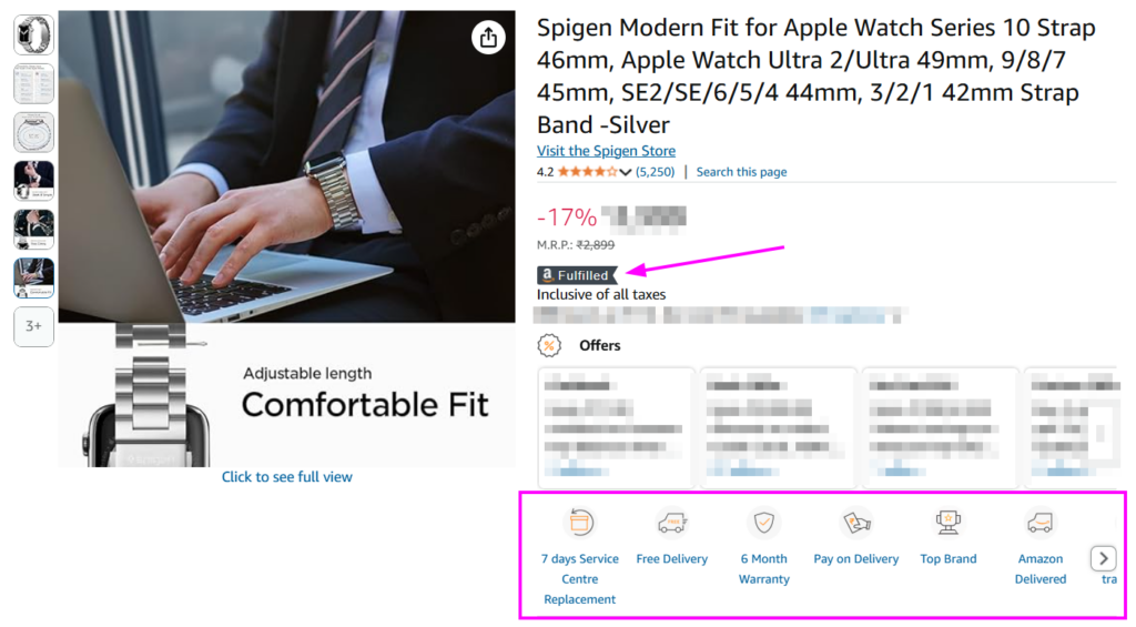 trust factors on product detail page of Spigen - Successful Amazon Brand Showcase