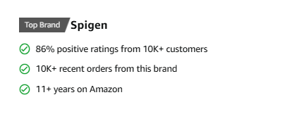 trust factors on product detail page of Spigen - Successful Amazon Brand Showcase