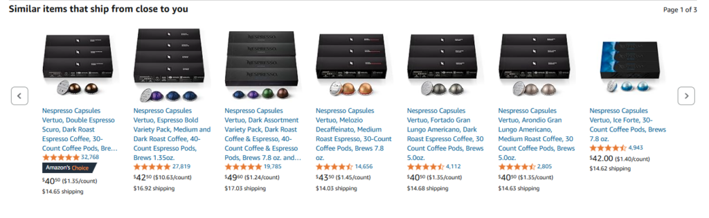 upselling & cross selling on product detail page of Nespresso - Successful Amazon Brand Showcase