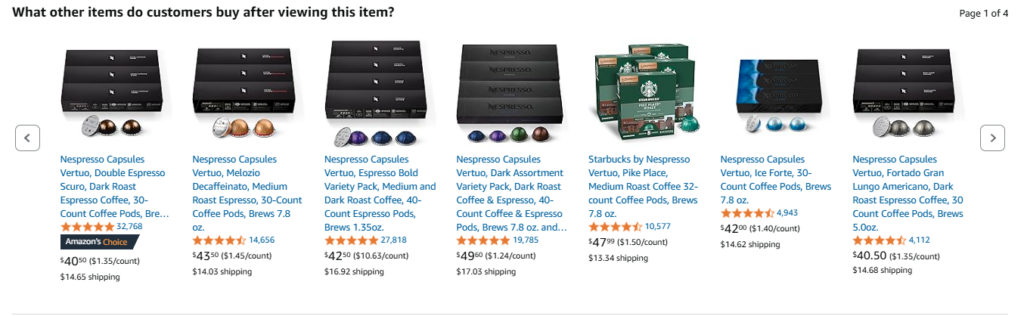 upselling & cross selling on product detail page of Nespresso - Successful Amazon Brand Showcase