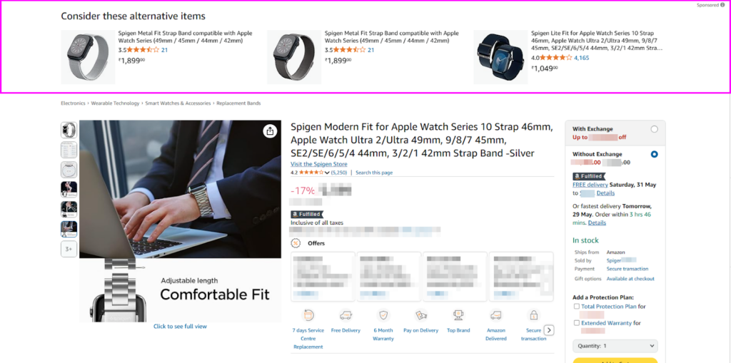 upselling & cross selling on product detail page of Spigen - Successful Amazon Brand Showcase