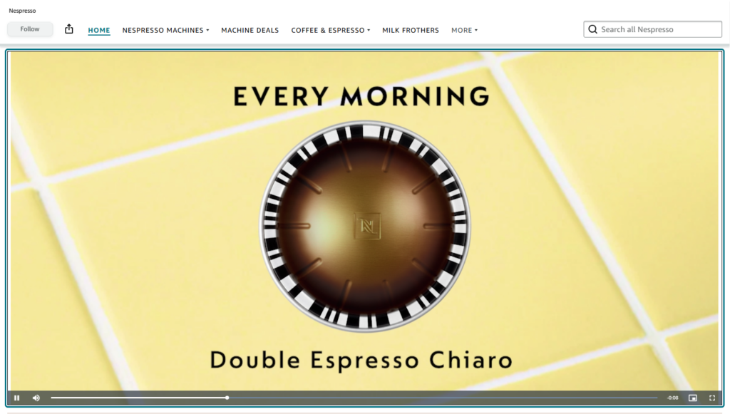 visual design on Nespresso’s Amazon Brand Storefront