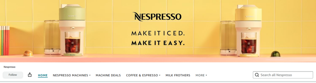 visual design on Nespresso’s Amazon Brand Storefront