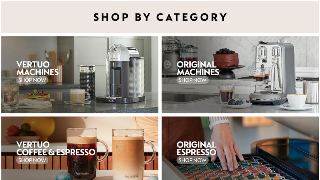 visual design on Nespresso’s Amazon Brand Storefront