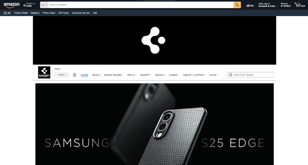 visual design on Spigen’s Amazon Brand Storefront
