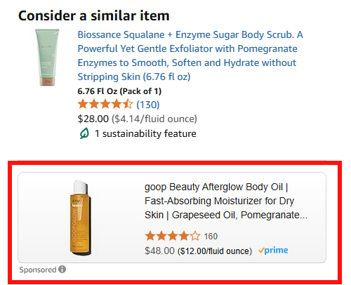 amazon's "Consider a similar item" section