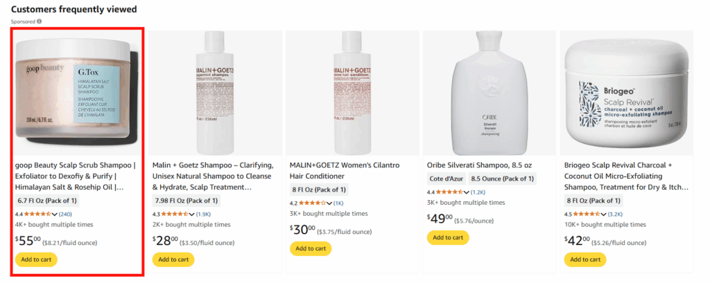 Amazon's "Customers frequently viewed" section