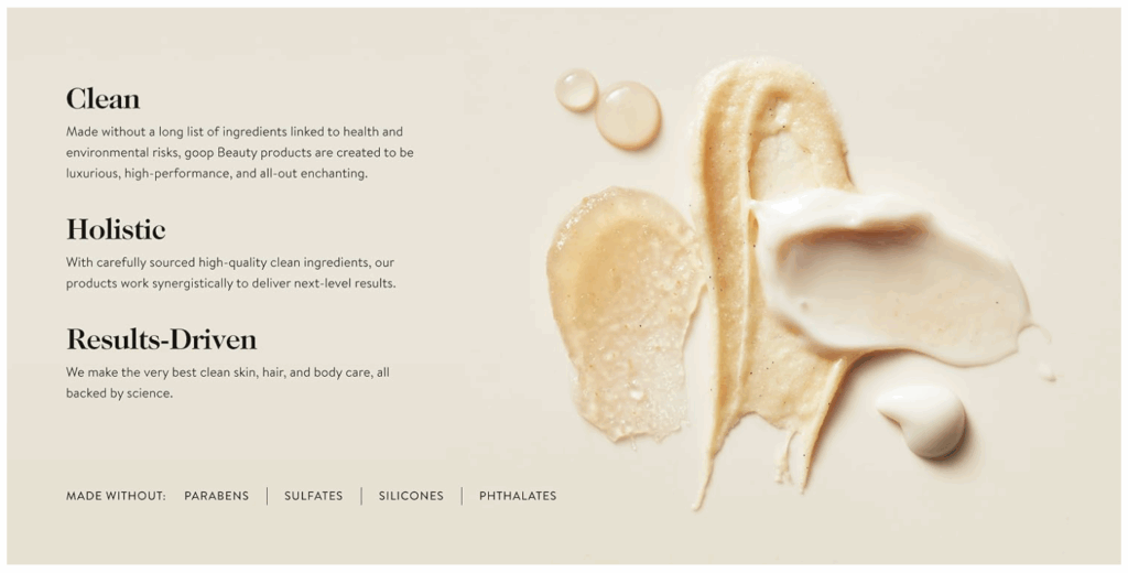 Brand values image on Goop Beauty's product page