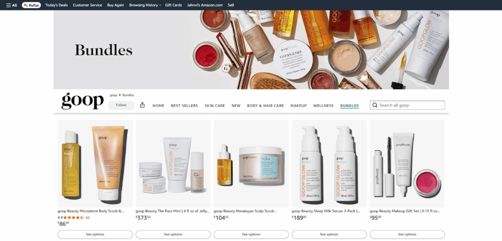 Goop Beauty bundles page showing curated product collections
