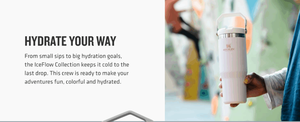 Hydrate Your Way section featuring the IceFlow tumbler in lifestyle use