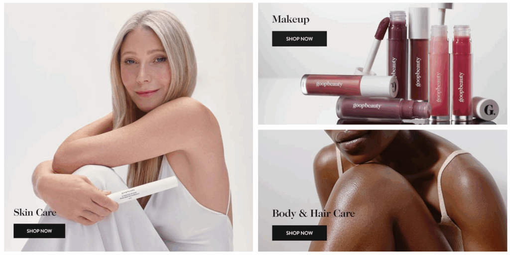 Visual design on Goop Beauty's Amazon Brand Storefront