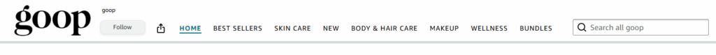 Navigation & categorization on Goop Beauty's Amazon Brand Storefront
