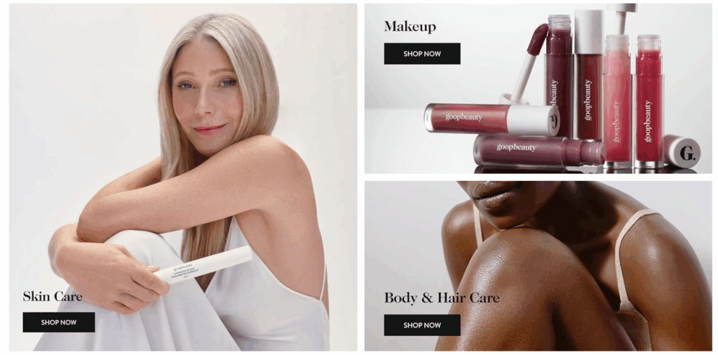 Navigation & categorization on Goop Beauty's Amazon Brand Storefront