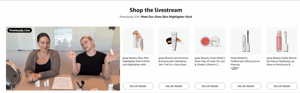 Visual design on Goop Beauty's Amazon Brand Storefront