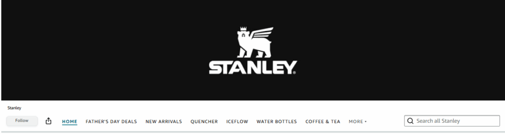Visual design on Stanley's Amazon Brand Storefront