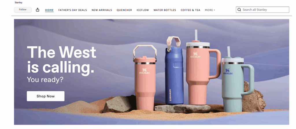 Visual design on Stanley's Amazon Brand Storefront