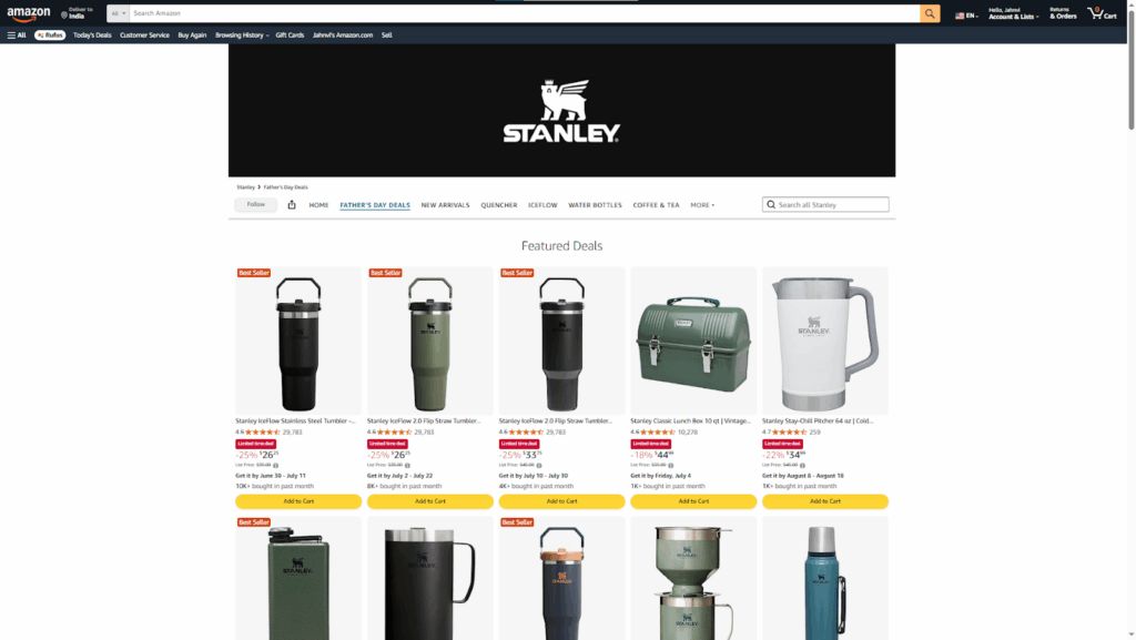 limited-time discounts section on Stanley’s Amazon Brand Storefront – Father's Day Featured Deals