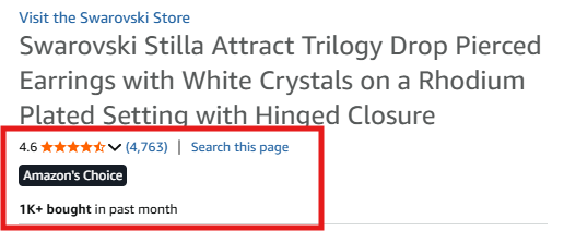 Amazon product listing showing Amazon's Choice badge