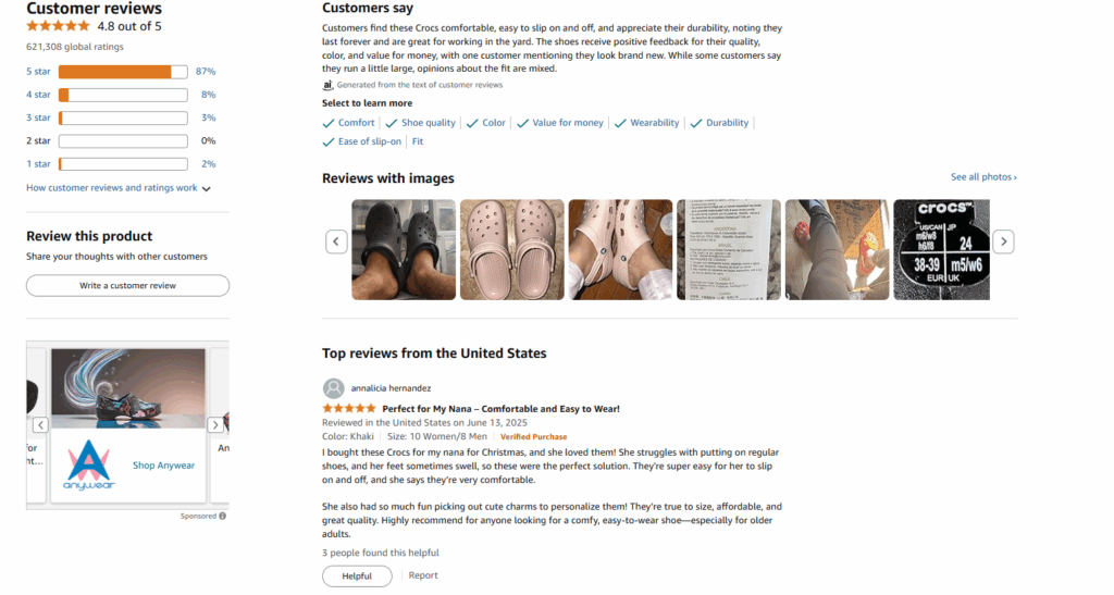 Crocs Customer reviews section