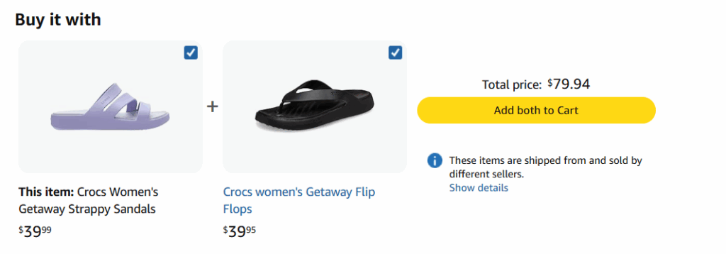 Crocs listing showing dynamic pricing strategy